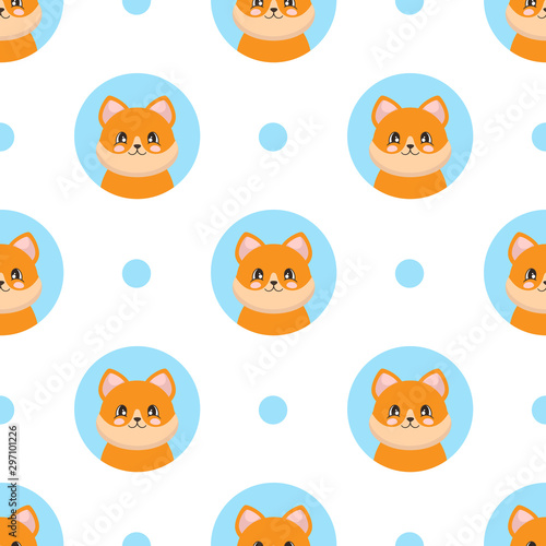 Seamless pattern with a cute fox in cartoon style. Vector illustration