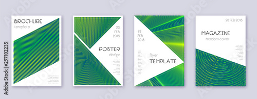 Triangle brochure design template set. Green abstr
