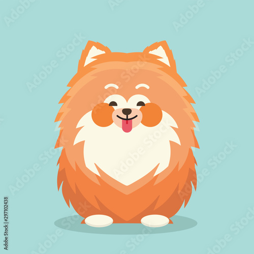 Cute Pomeranian spitz. Flat vector illustration isolated on pastel background.. photo