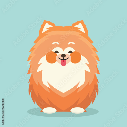 Cute Pomeranian spitz. Flat vector illustration isolated on pastel background..