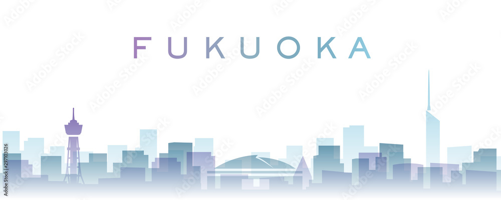 Naklejka Fukuoka Transparentne warstwy Gradientowe punkty orientacyjne Skyline