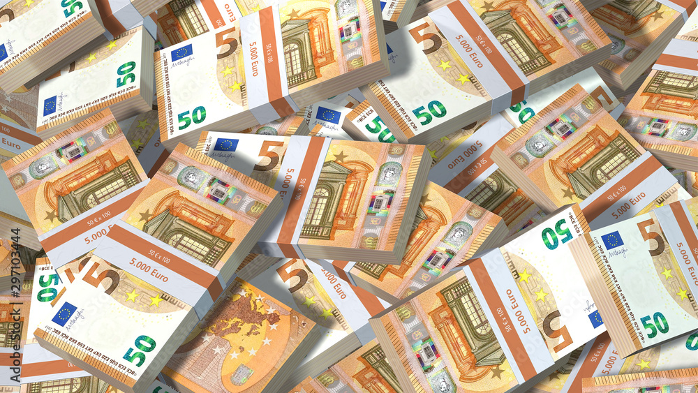 Money treasure, mountain of 50 Euro banknotes