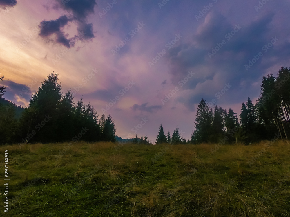 Landscape with Carpathian mountains during the sunset with amazing sunlight Landscape with Carpathian mountains during the sunset with amazing sunlight