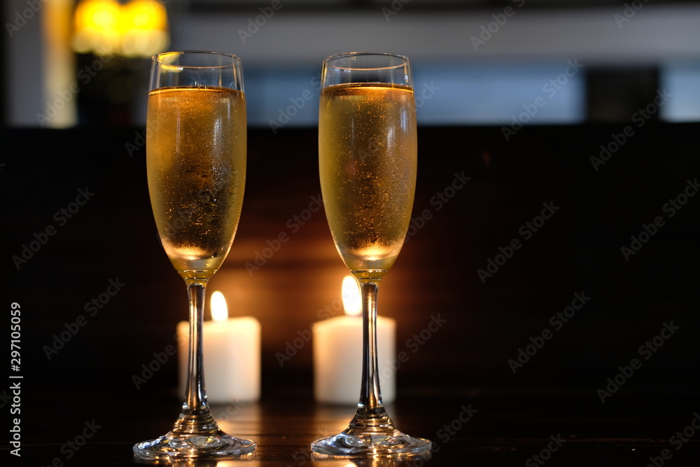 close up glass of champagne on bar counter close up glass of champagne on bar counter