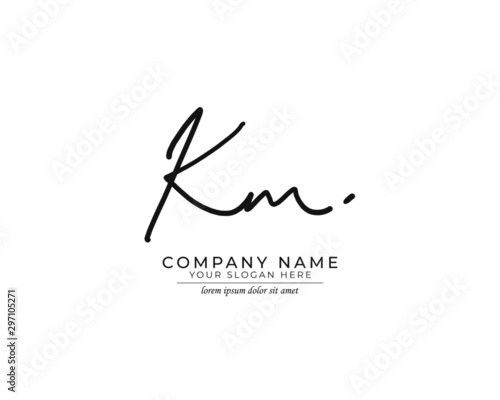 K M KM Initial handwriting logo design. Beautyful design handwritten logo for fashion, team, wedding, luxury logo.