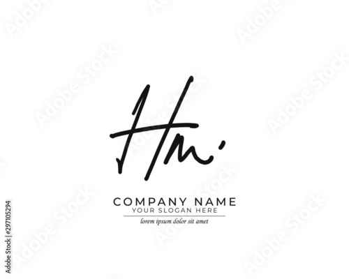 H M HM Initial handwriting logo design. Beautyful design handwritten logo for fashion, team, wedding, luxury logo.