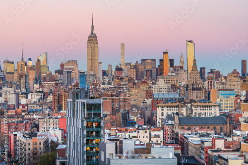 New York City midtown Manhattan financial buidings city skyline at dusk.