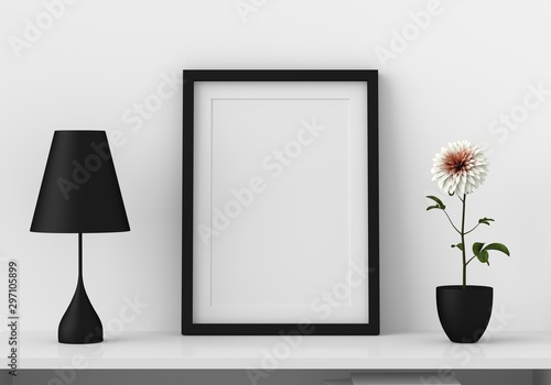 Mockup blank photo frame in modern living room, 3D render, 3D illustration
