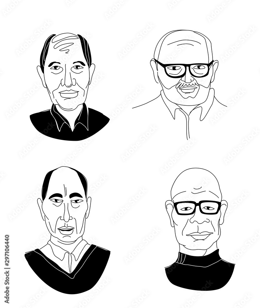 Men's head portraits grunge line drawing set doodle poster Men's head portraits grunge line drawing set doodle poster