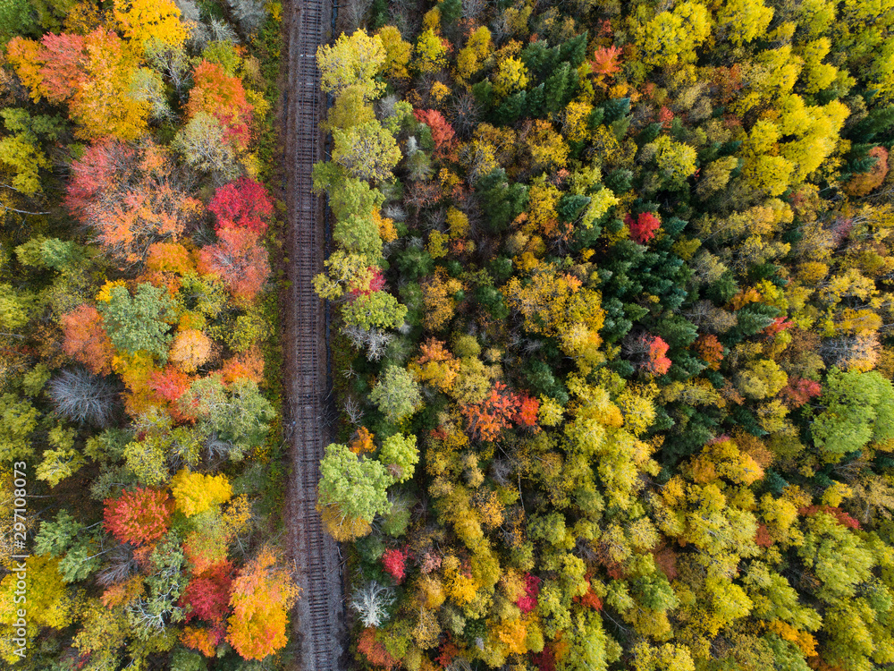 Aerial view of Railway Track in Beautiful Autumn in New Hampshire Aerial view of Railway Track in Beautiful Autumn in New Hampshire