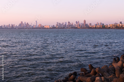 View of Mumbai's Skyline from Marine Drive at Sunset