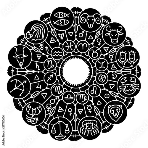 Zodiacal circle with astrology signs for your design