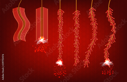 vector illustration collection of firecracker chinese new year concept