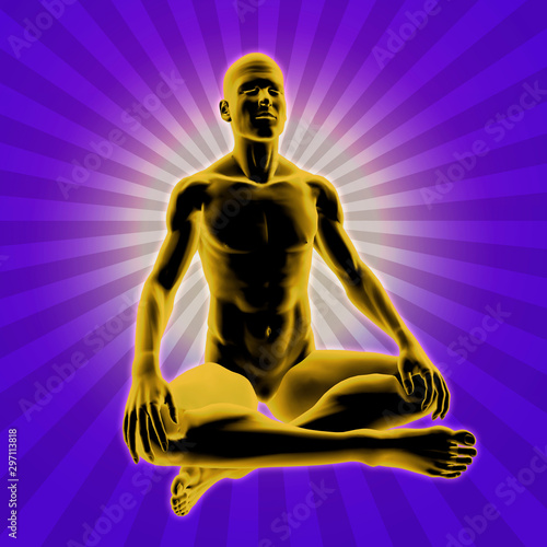 Man Sitting In Meditation  3D Rendering