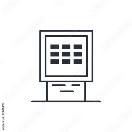 Bank terminal, self-service. Vector linear icon on a white background.