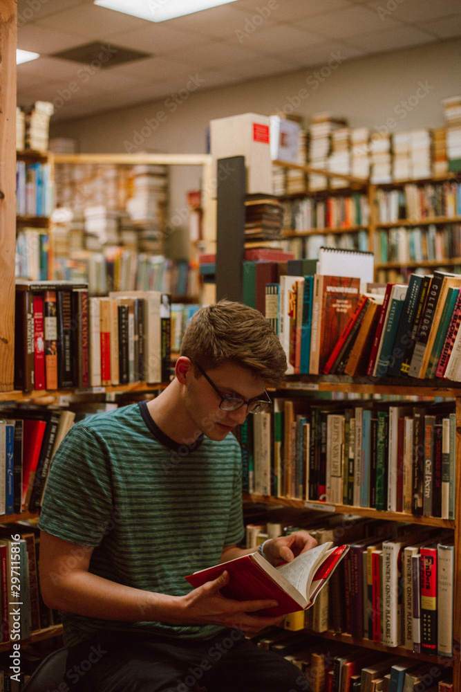 young male student in the library young male student in the library