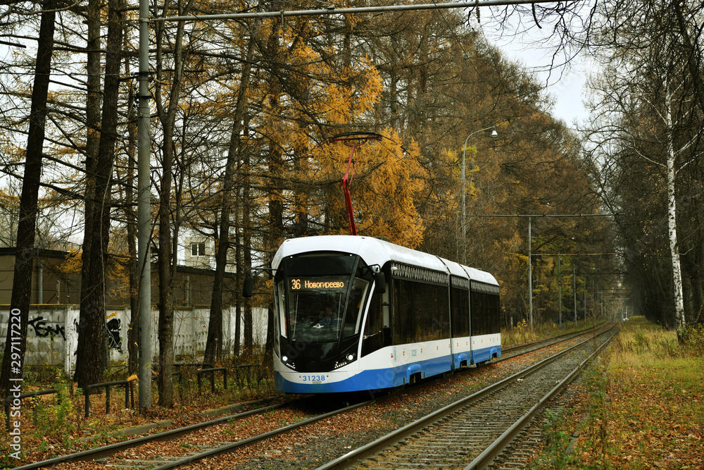 tram in the autumn forest