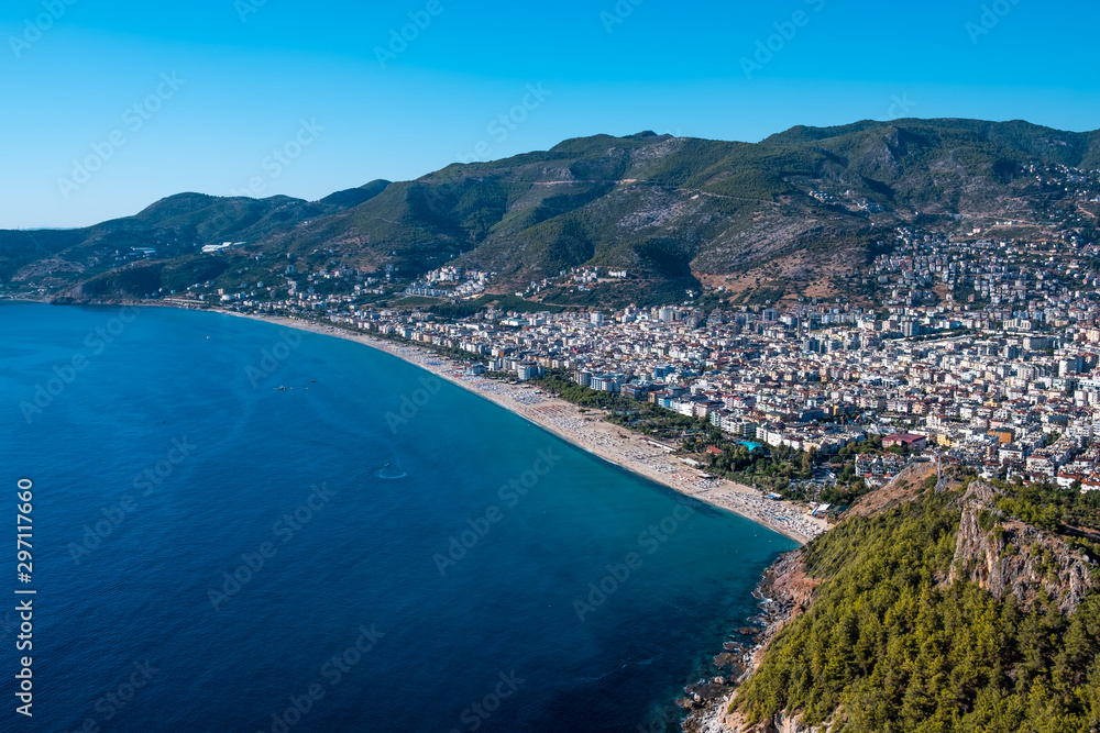 Naklejka premium Alanya, aerial view panoramic photo of Alanya City in Turkey
