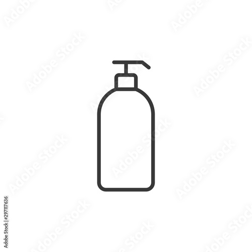 Liquid soap bottle icon. Silhouette symbol. Shower gel. Negative space. Stock vector illustration isolated on white background.