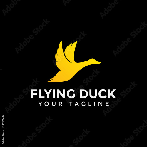 Flying Duck, Goose, Swan Logo Design Template