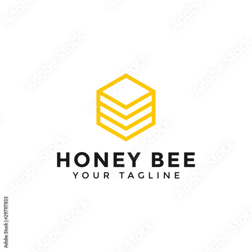 Honey Comb Bee Line Logo Design Template