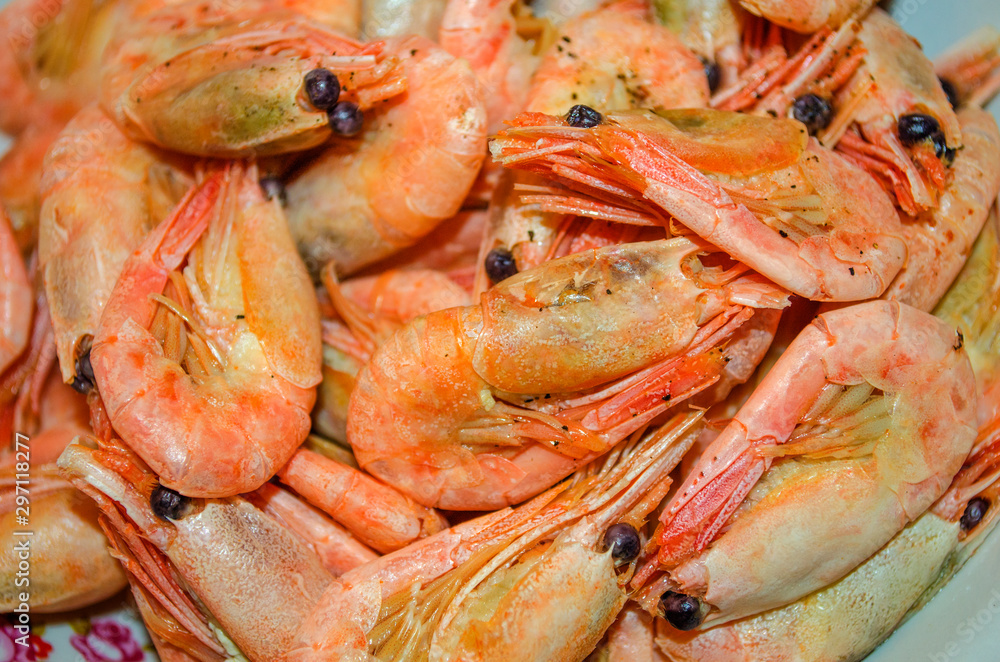 delicious boiled shrimp served on a dish
