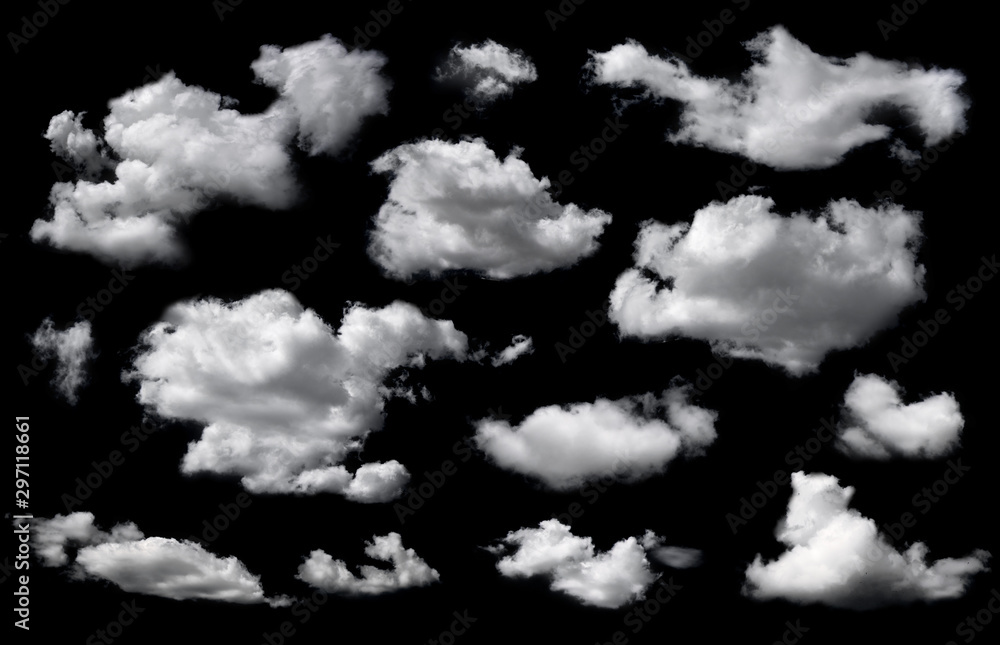 Clouds set isolated on black background. White cloudiness, mist or smog  background. Stock Photo | Adobe Stock
