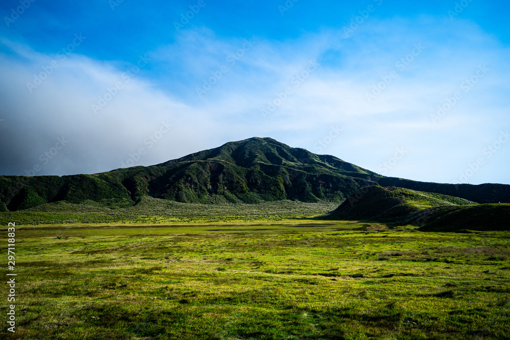 Fototapeta premium landscape with field and blue sky, Kusasenri, Aso, Kumamoto