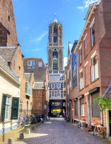 Utrecht streets and Dom tower, Netherlands