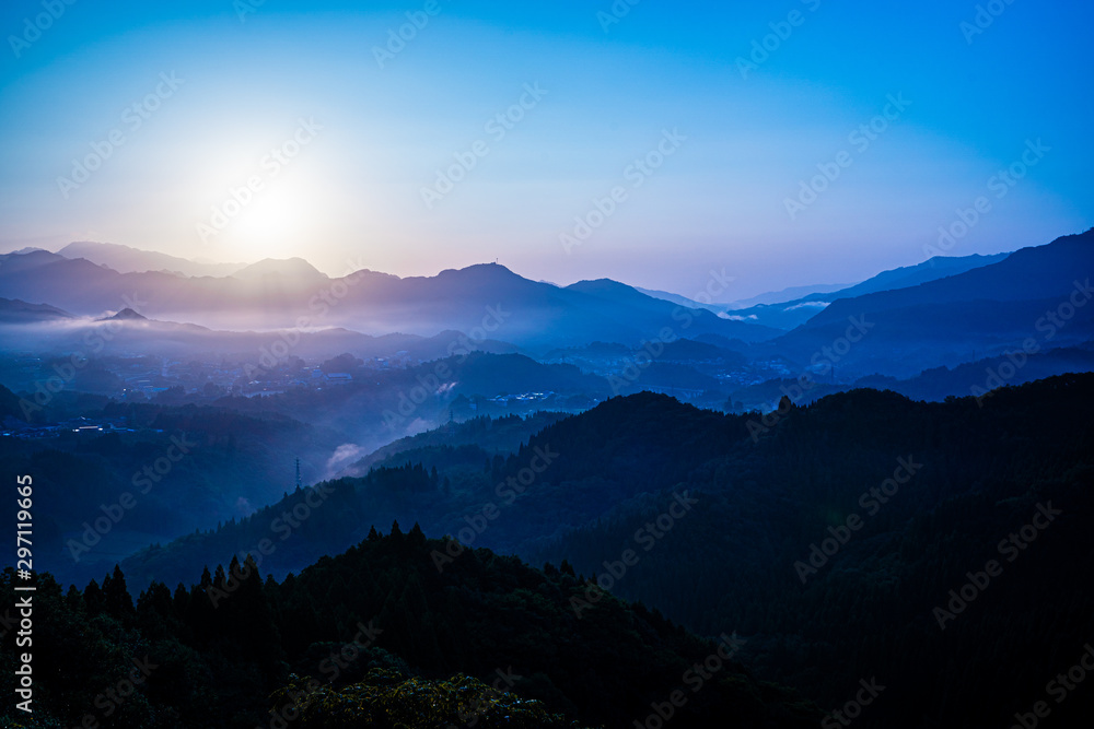 sunrise in mountains, Takachiho, Miyazaki sunrise in mountains, Takachiho, Miyazaki