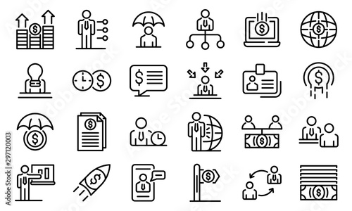 Financial advisor icons set. Outline set of financial advisor vector icons for web design isolated on white background