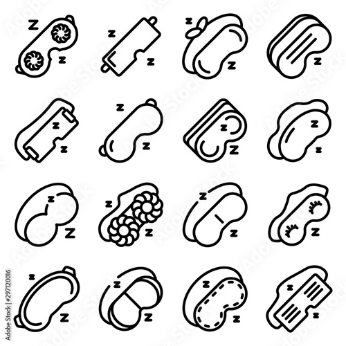 Sleeping mask icons set. Outline set of sleeping mask vector icons for web design isolated on white background