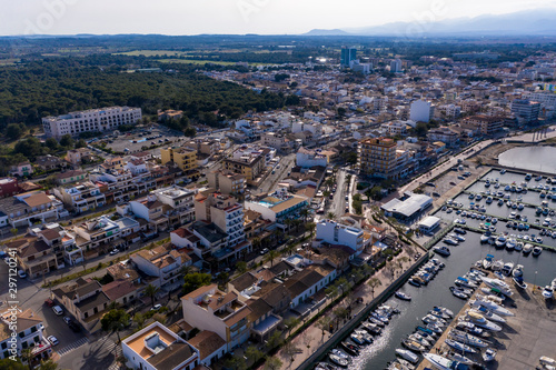 Aerial views, Can Picafort, bay and harbor, Mallorca, Balearic Islands, Spain © David Brown