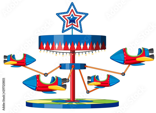 Rocket ride at fun fair on white background