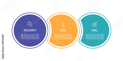 Business process infographic template. Colorful circular elements with numbers 3 options or steps. Vector illustration graphic design