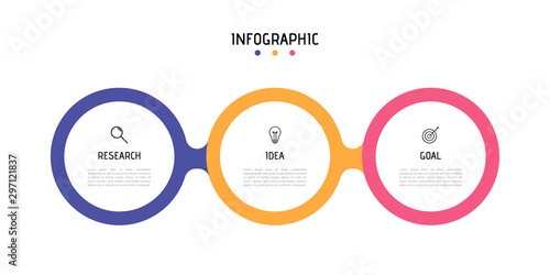 Business process infographic template. Colorful circular elements with numbers 3 options or steps. Vector illustration graphic design