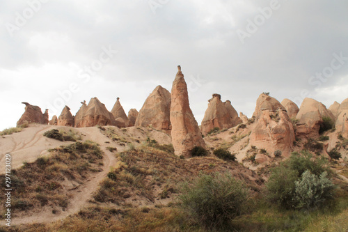 Cappadocia landscape. Countryside scenery. Paths to the rocky hills