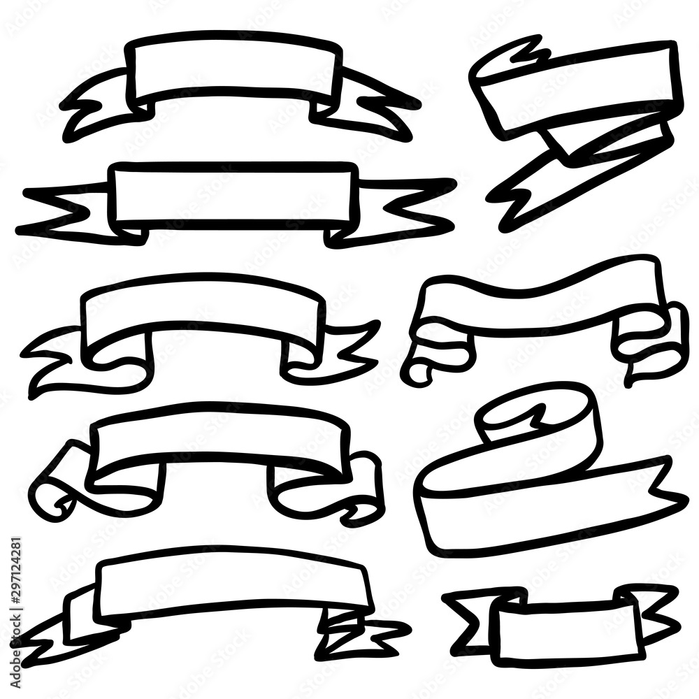 Vector Set of Black Doodle Outline Ribbons Vector Set of Black Doodle Outline Ribbons