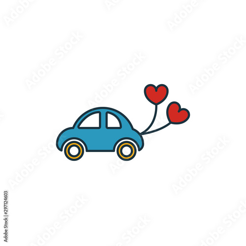 Just Married icon set. Four elements in diferent styles from honeymoon icons collection. Creative just married icons filled, outline, colored and flat symbols