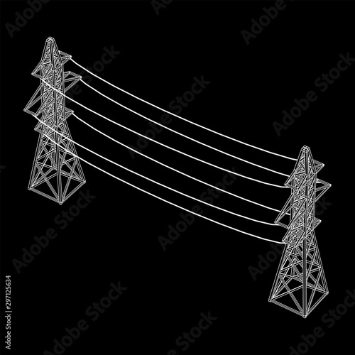 Power transmission tower high voltage pylon. Wireframe low poly mesh vector illustration