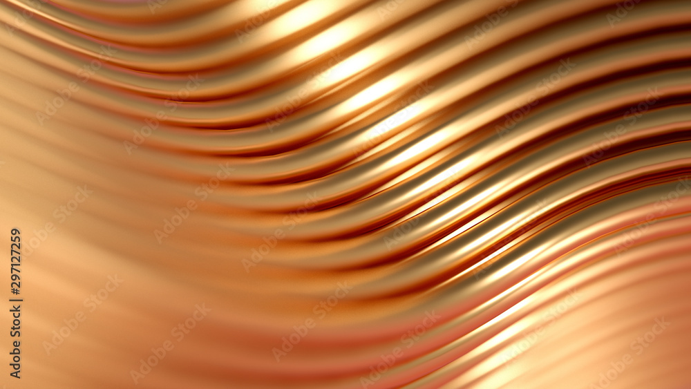 Naklejka premium Tło złotej fali. Ilustracja, renderowanie 3d.