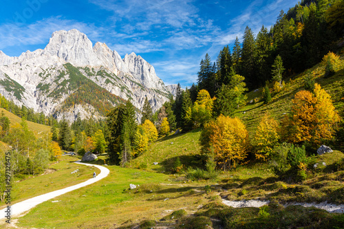 view on alpine meadow in Ramsau bei Berchtesgaden during autumn, Bavaria, Germany photo