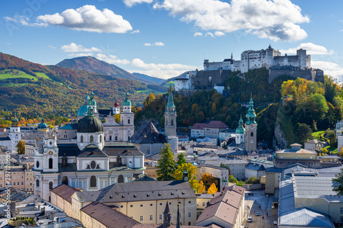 view on old town of Salzburg during autumn in Austria