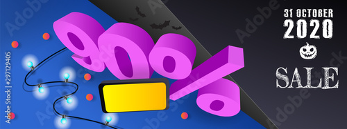 Halloween sale banner design layout 90% with pumpkin