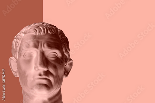 Contemporary art concept collage with antique statue head in a surreal style....