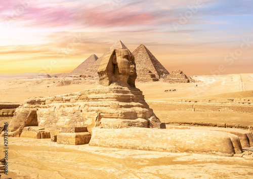 Gorgeous Sphinx in front of the Giza Pyramids  Egypt