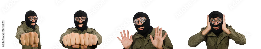 The criminal wearing mask isolated on white The criminal wearing mask isolated on white