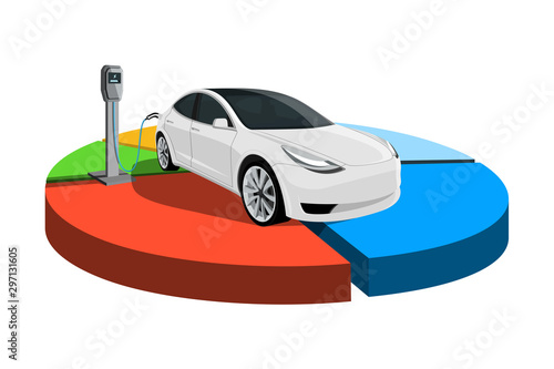 Electric car with charging station. Template with diagram for infographics. Vector illustration EPS 10