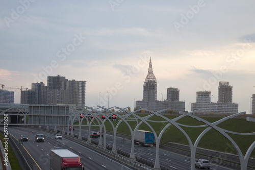 Expressway in the city on an autumn evening