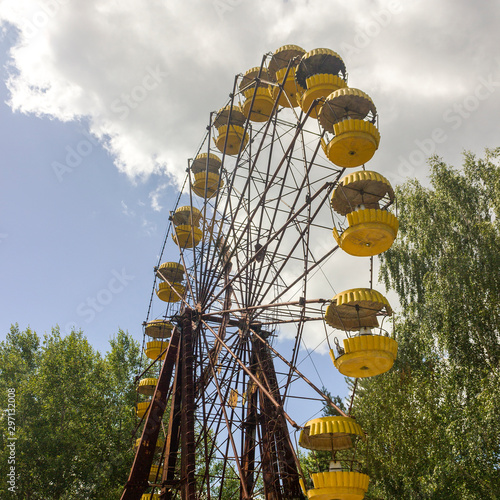 Abandoned amusement park. ferris wheel in an amusement park in Pripyat. Unhappy childhood.